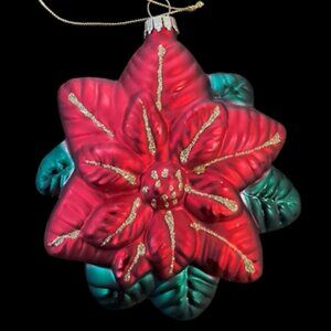 Vintage Christmas Poinsettia Ornament, 4 in Diameter